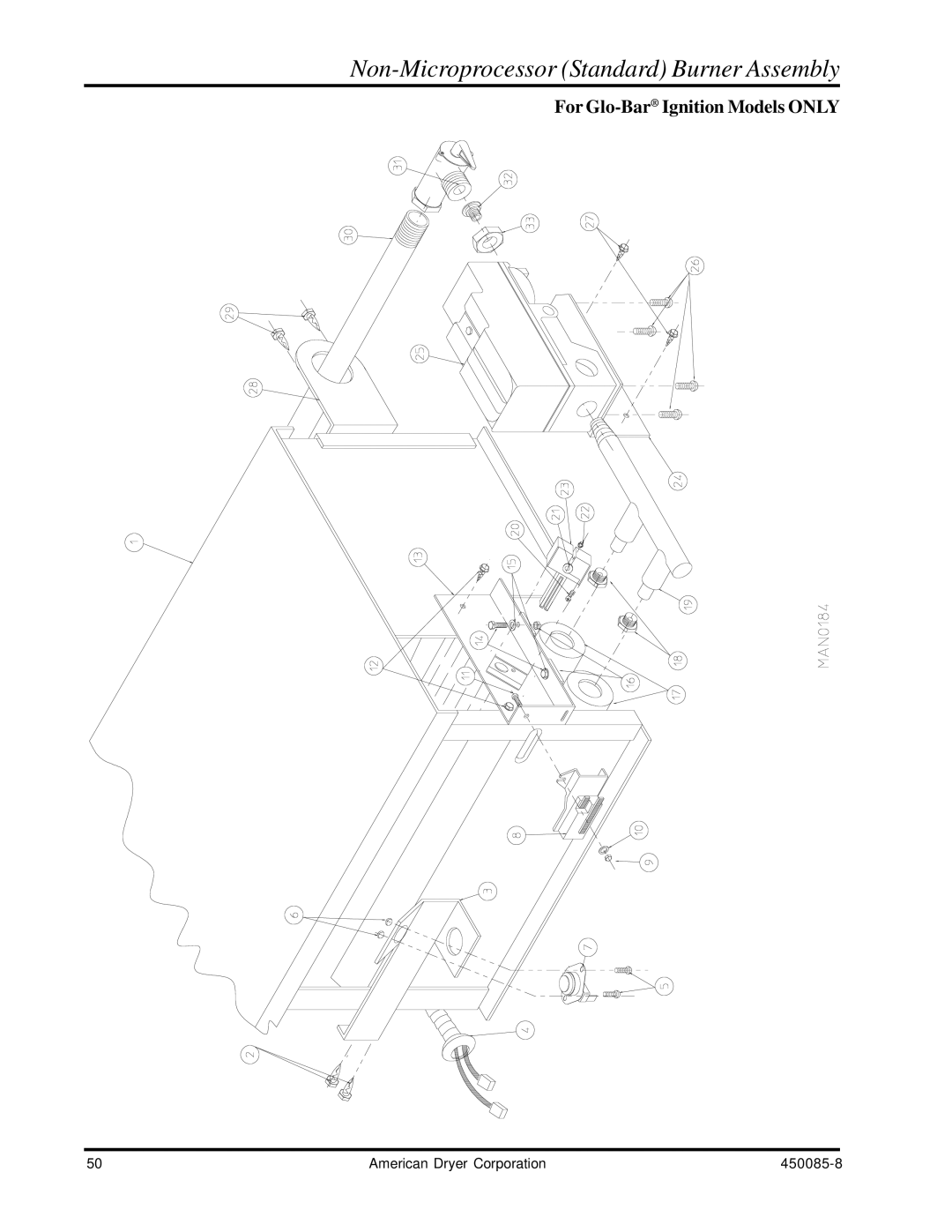 American Dryer Corp AD-285 manual Non-Microprocessor Standard Burner Assembly 