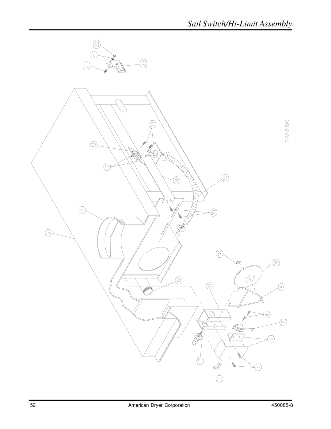 American Dryer Corp AD-285 manual Sail Switch/Hi-Limit Assembly 