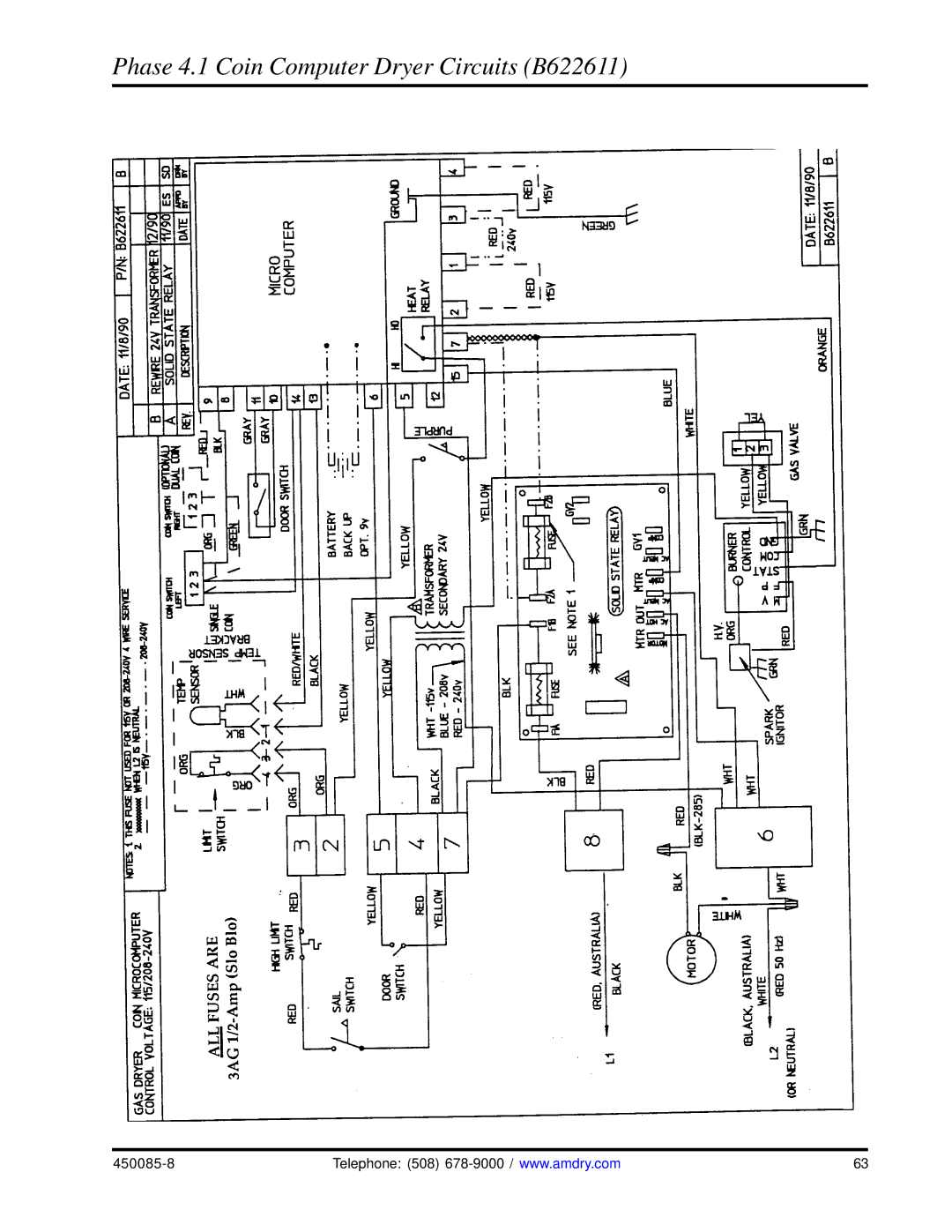 American Dryer Corp AD-285 manual Phase 4.1 Coin Computer Dryer Circuits B622611 