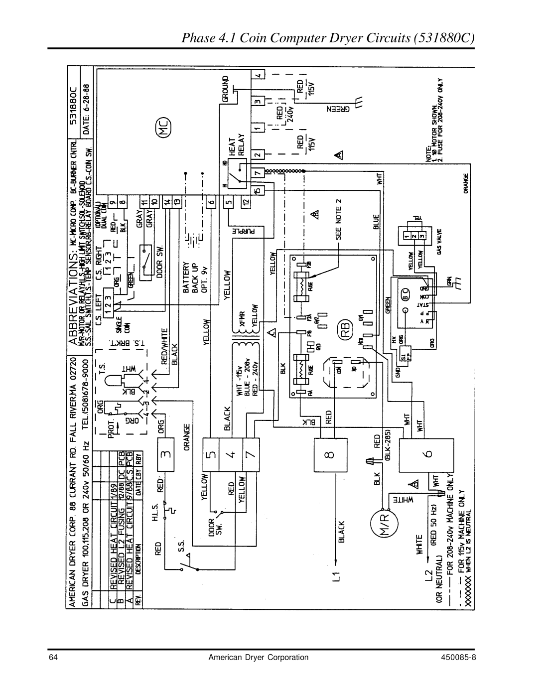 American Dryer Corp AD-285 manual Phase 4.1 Coin Computer Dryer Circuits 531880C 