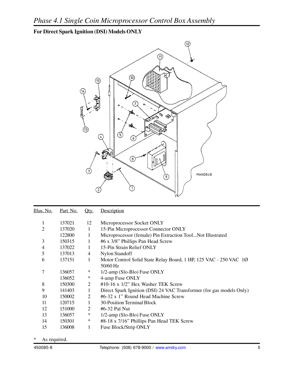 American Dryer Corp AD-285 manual Phase 4.1 Single Coin Microprocessor Control Box Assembly 