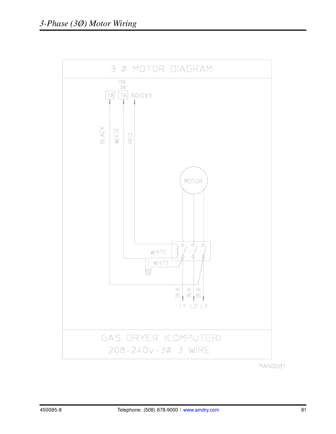 American Dryer Corp AD-285 manual Phase 3Ø Motor Wiring 