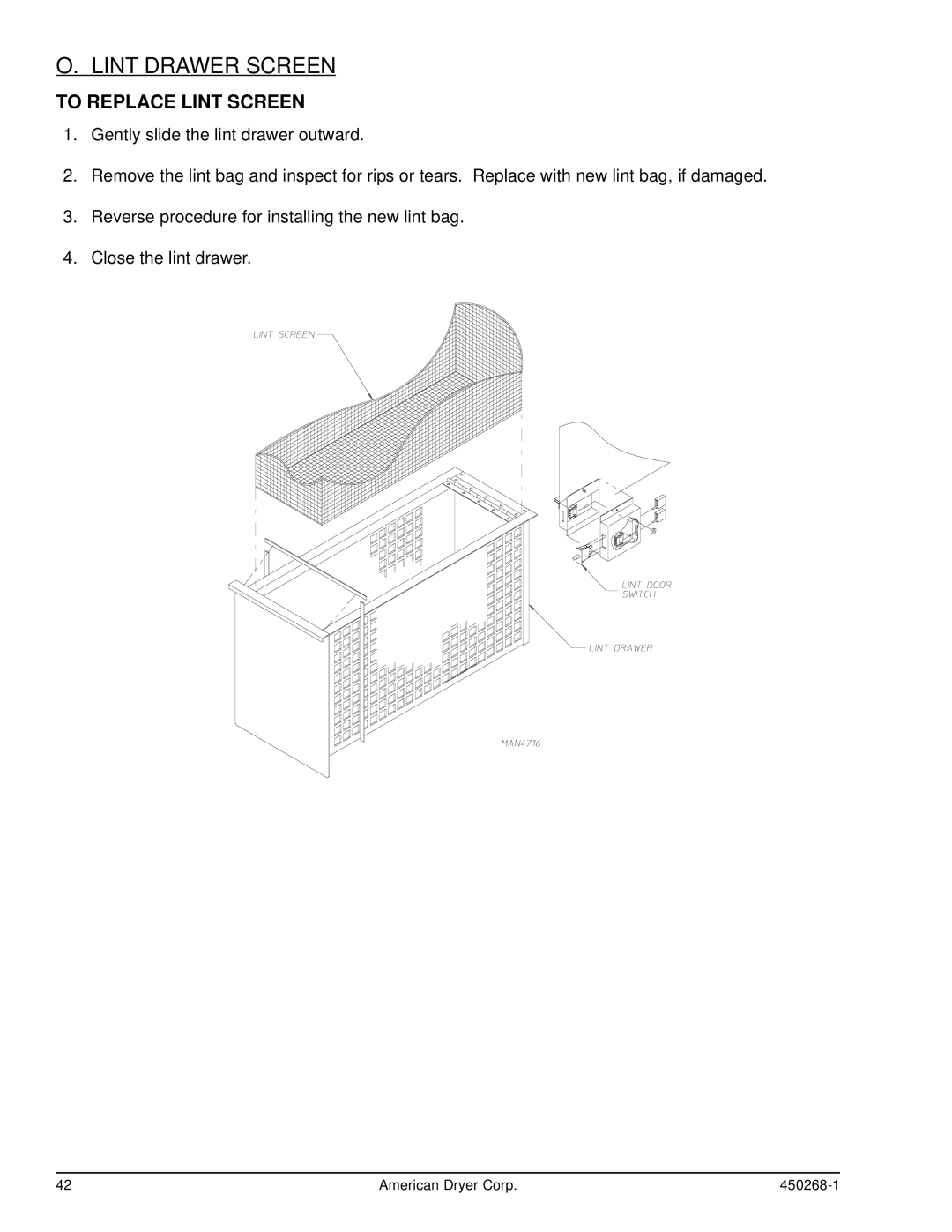 American Dryer Corp AD-30, AD-25 service manual Lint Drawer Screen, To Replace Lint Screen 