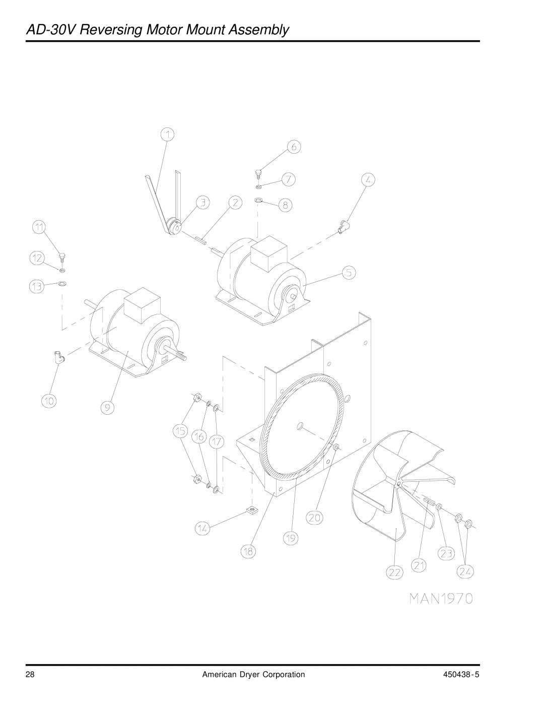 American Dryer Corp manual AD-30V Reversing Motor Mount Assembly 