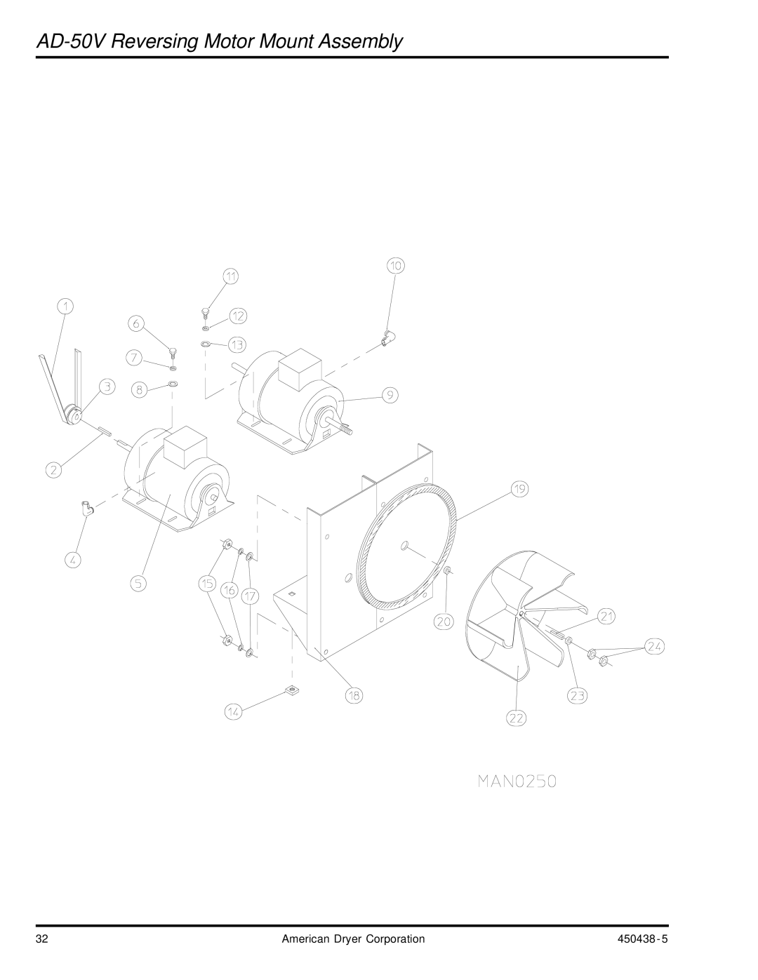 American Dryer Corp AD-30V manual AD-50V Reversing Motor Mount Assembly 