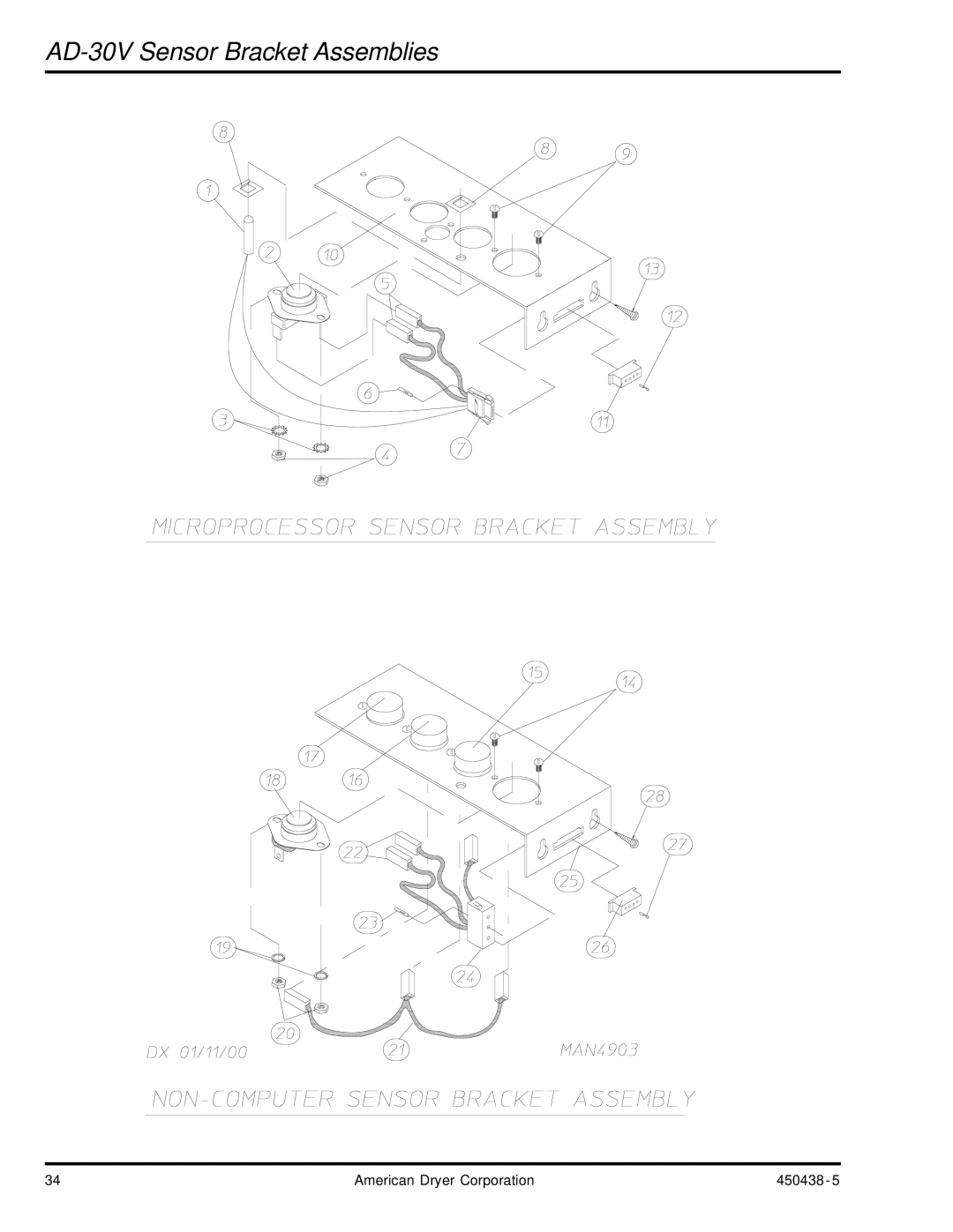 American Dryer Corp manual AD-30V Sensor Bracket Assemblies 