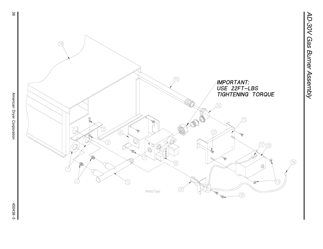 American Dryer Corp manual AD-30V Gas Burner Assembly 