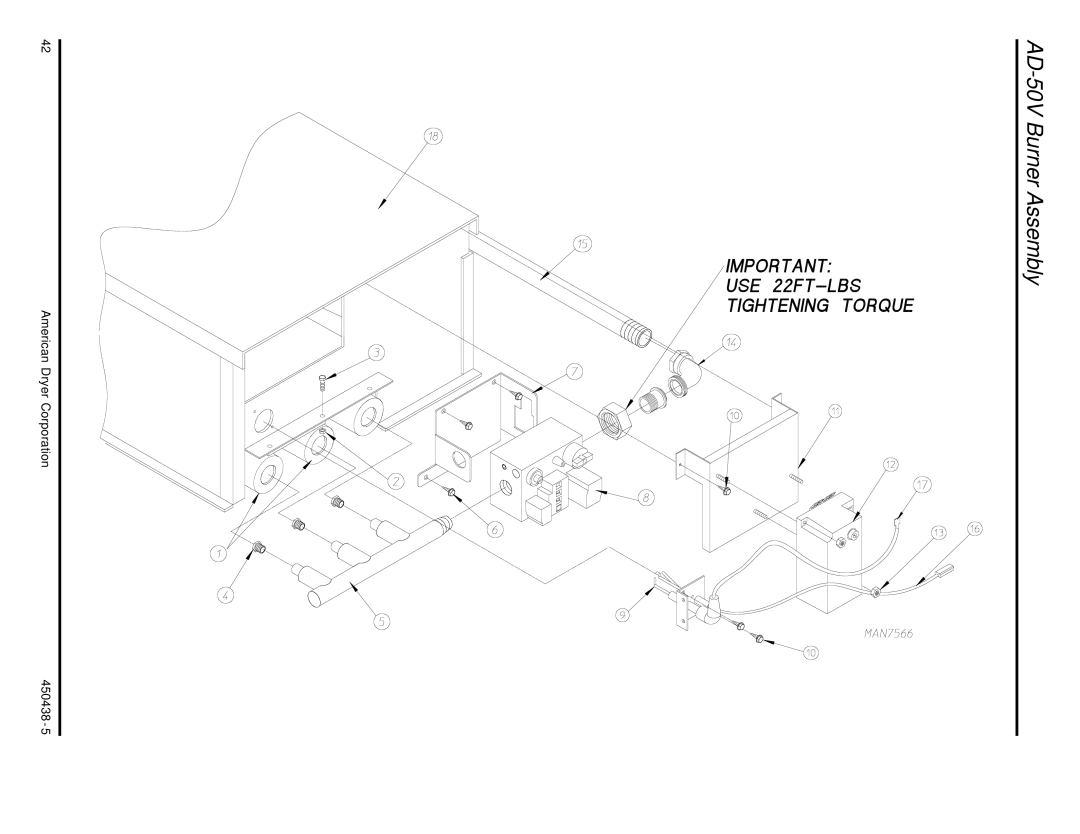 American Dryer Corp AD-30V manual AD-50V Burner Assembly 