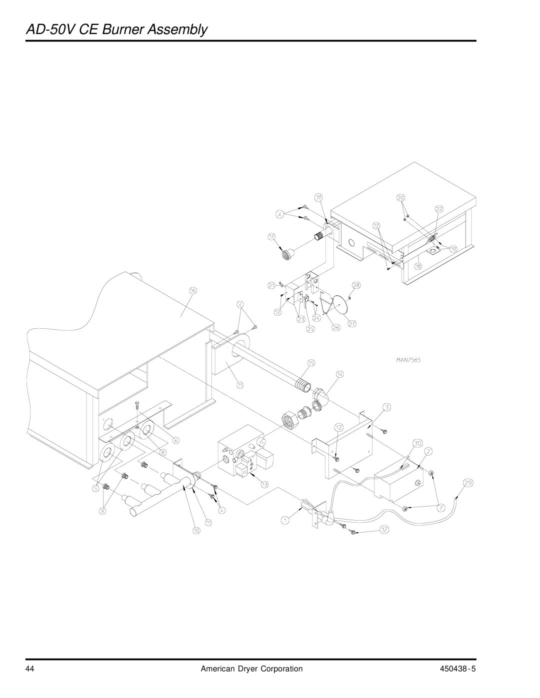 American Dryer Corp AD-30V manual AD-50V CE Burner Assembly 