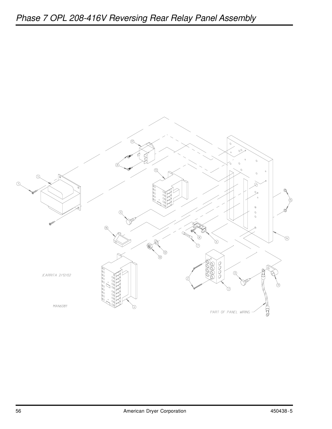 American Dryer Corp AD-30V manual Phase 7 OPL 208-416V Reversing Rear Relay Panel Assembly 