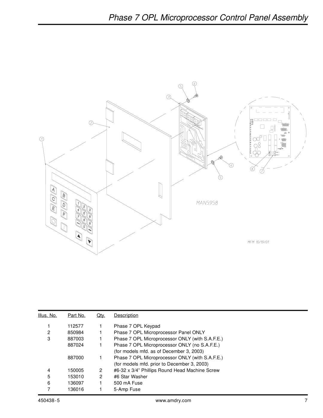 American Dryer Corp AD-30V manual Phase 7 OPL Microprocessor Control Panel Assembly 