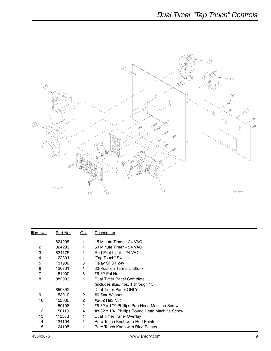 American Dryer Corp AD-30V manual Dual Timer Tap Touch Controls 