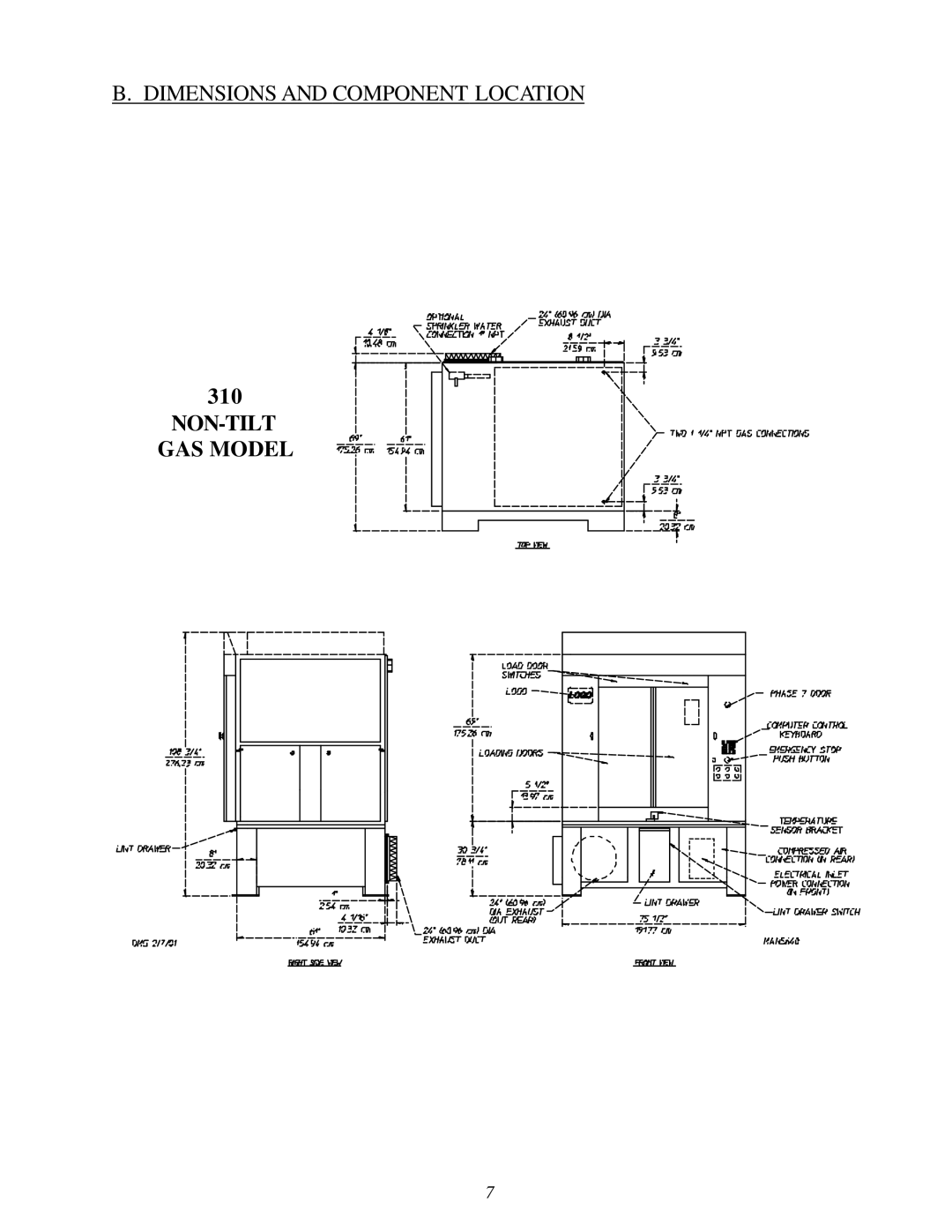 American Dryer Corp AD-310 Phase 7 installation manual Dimensions and Component Location 