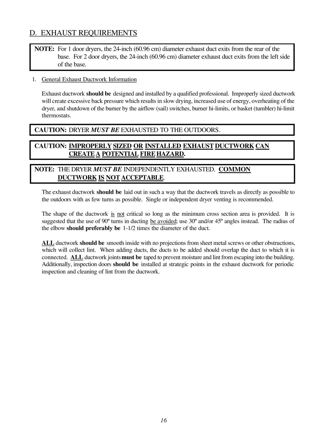 American Dryer Corp AD-310 Phase 7 installation manual Exhaust Requirements 