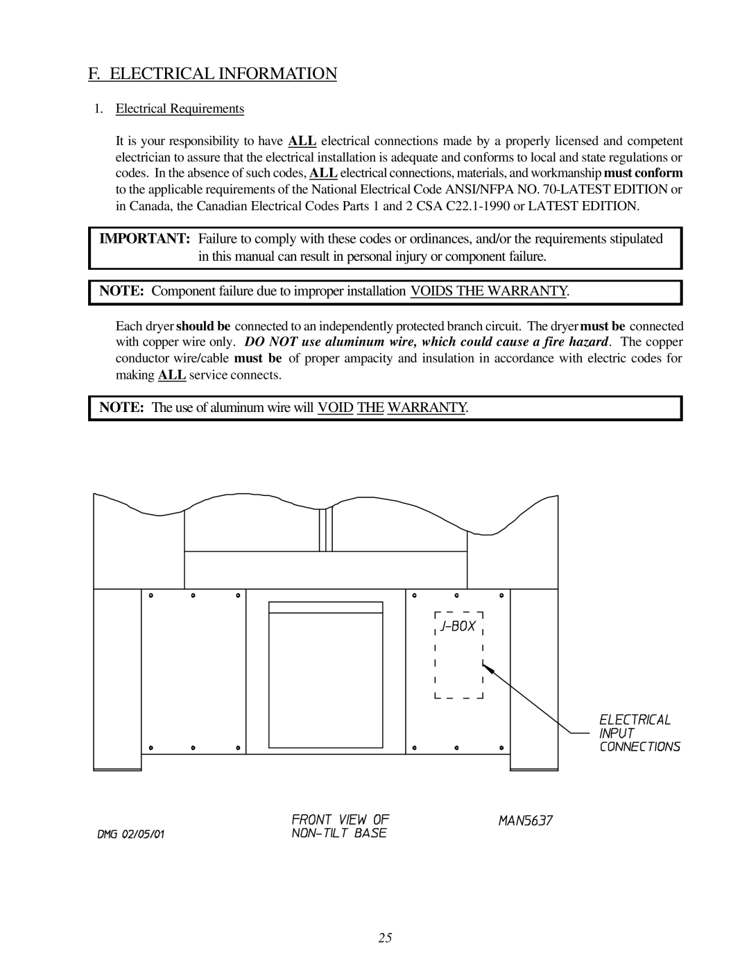 American Dryer Corp AD-310 Phase 7 installation manual Electrical Information, Electrical Requirements 