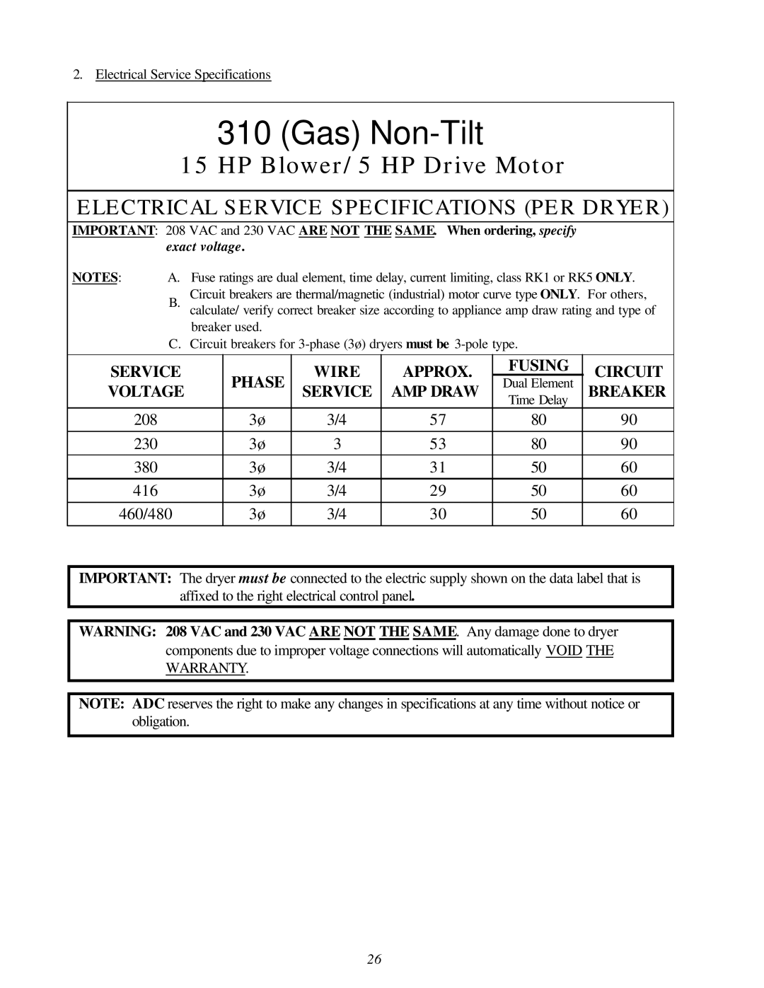 American Dryer Corp AD-310 Phase 7 installation manual Gas Non-Tilt 