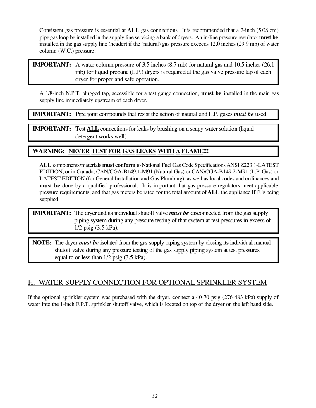 American Dryer Corp AD-310 Phase 7 installation manual Water Supply Connection for Optional Sprinkler System 