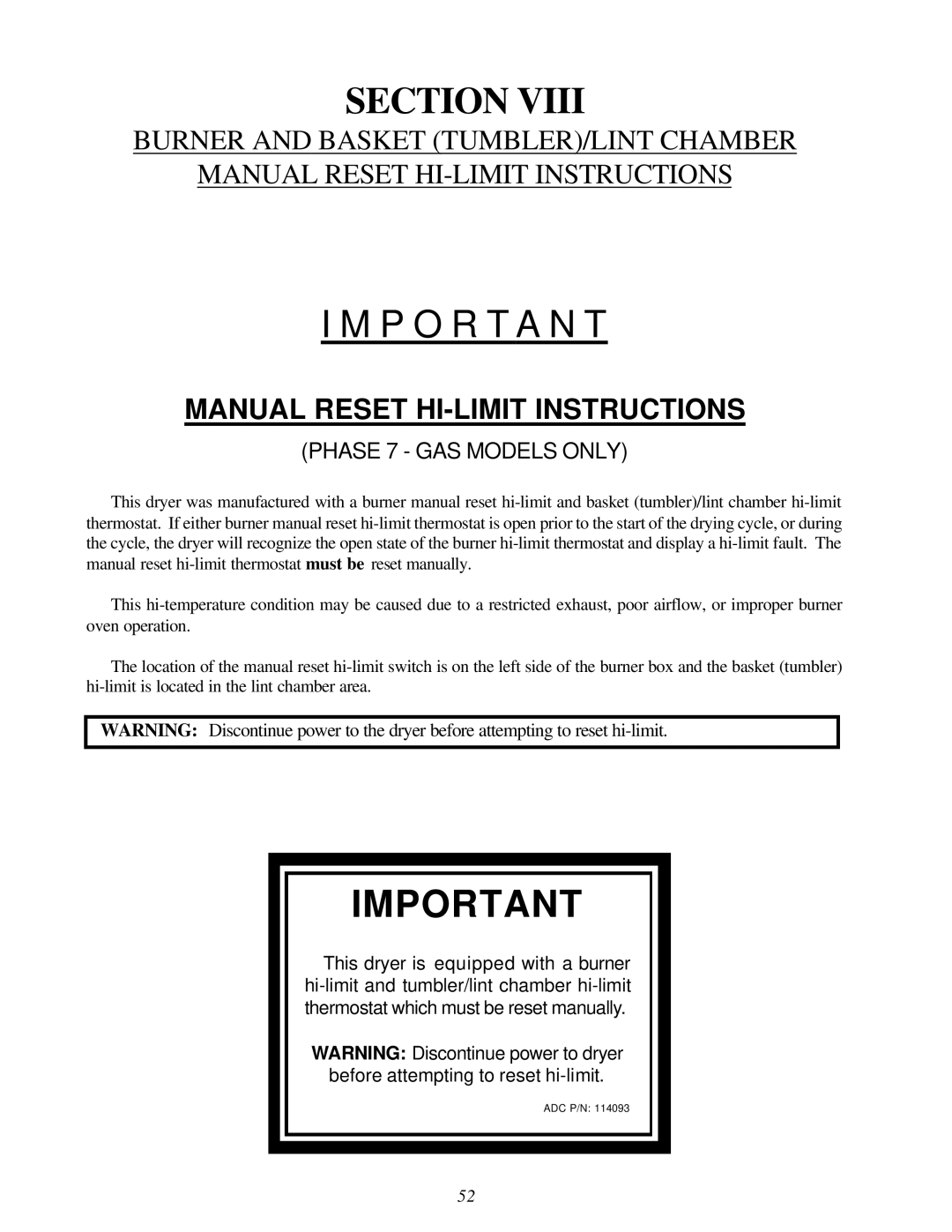 American Dryer Corp AD-310 Phase 7 installation manual P O R T a N T 