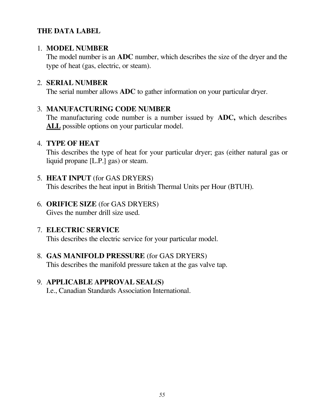 American Dryer Corp AD-310 Phase 7 installation manual Serial Number 