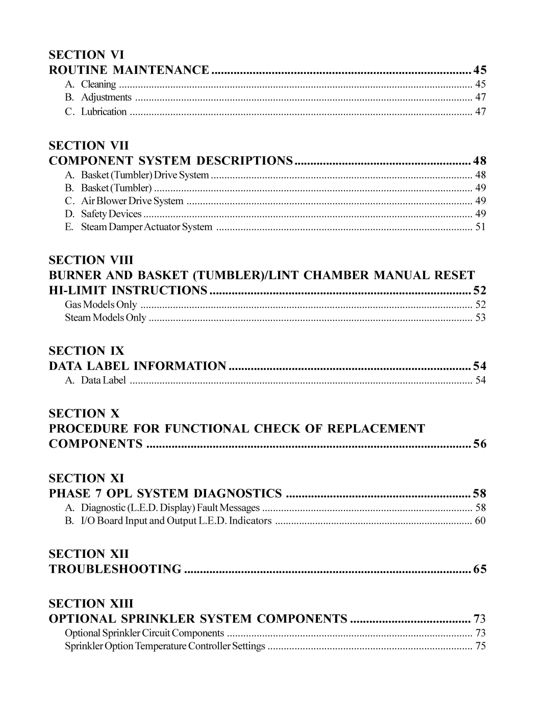 American Dryer Corp AD-310 Phase 7 installation manual Section Burner and Basket TUMBLER/LINT Chamber Manual Reset 