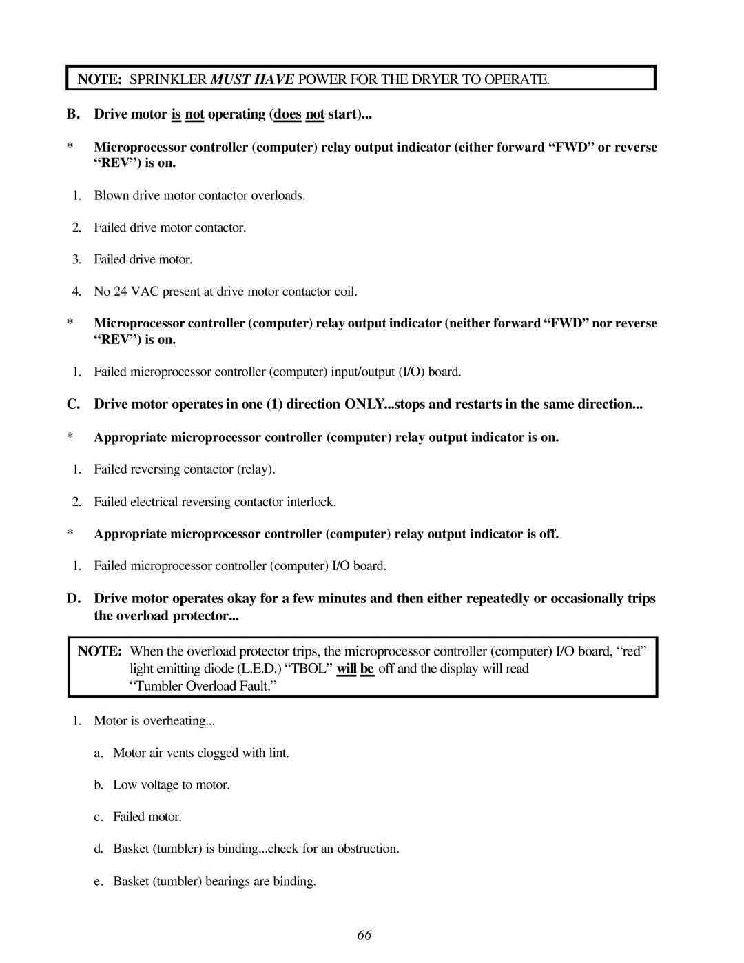 American Dryer Corp AD-310 Phase 7 installation manual Drive motor is not operating does not start 