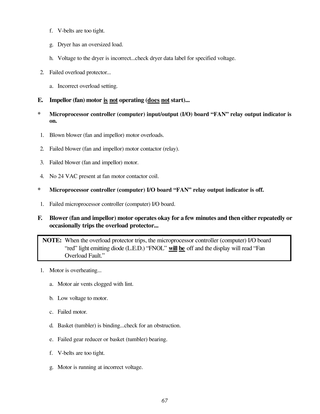 American Dryer Corp AD-310 Phase 7 installation manual Impellor fan motor is not operating does not start 