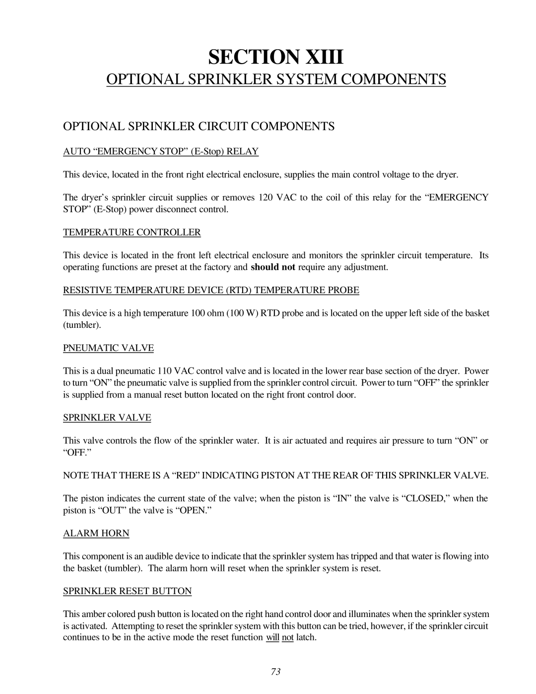 American Dryer Corp AD-310 Phase 7 Optional Sprinkler System Components, Optional Sprinkler Circuit Components 