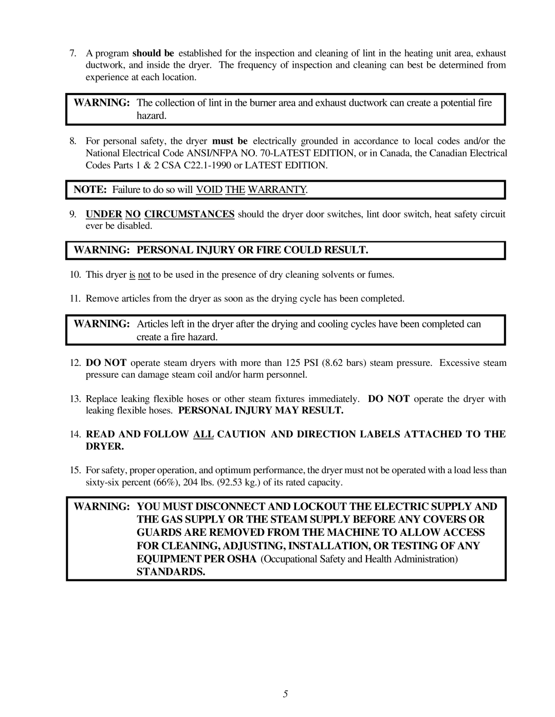 American Dryer Corp AD-310 Phase 7 installation manual Standards 