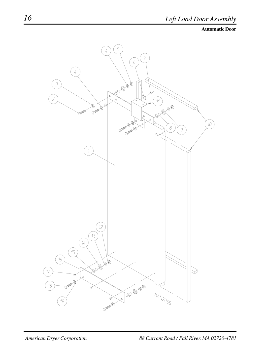 American Dryer Corp AD-310 manual Automatic Door 