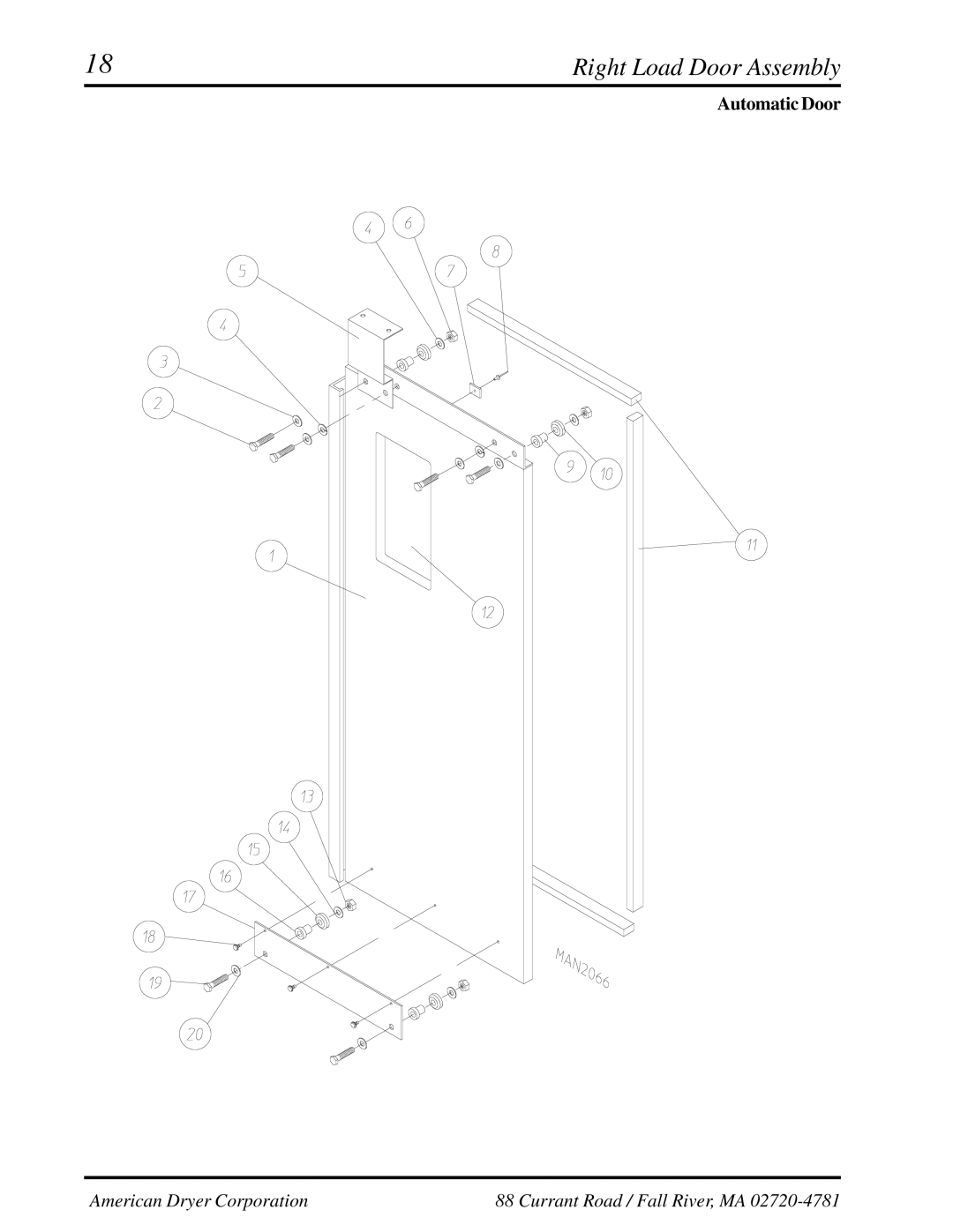 American Dryer Corp AD-310 manual Right Load Door Assembly 