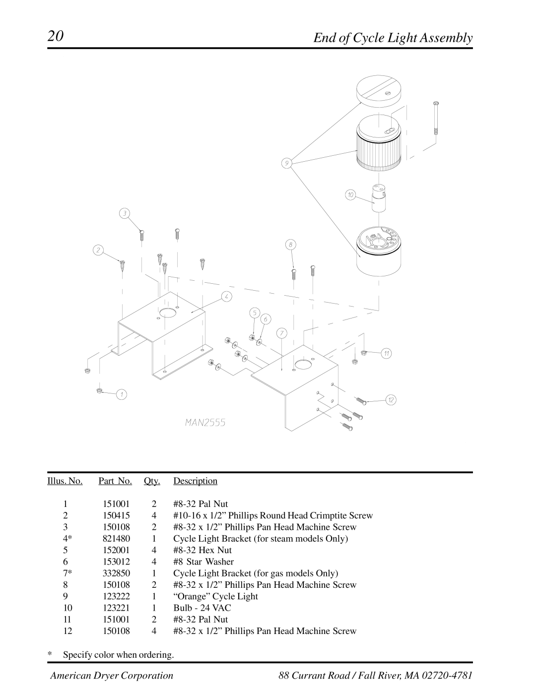 American Dryer Corp AD-310 manual End of Cycle Light Assembly 