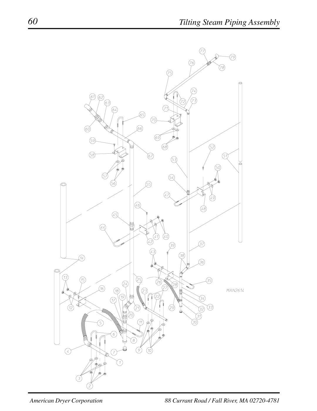 American Dryer Corp AD-310 manual Tilting Steam Piping Assembly 