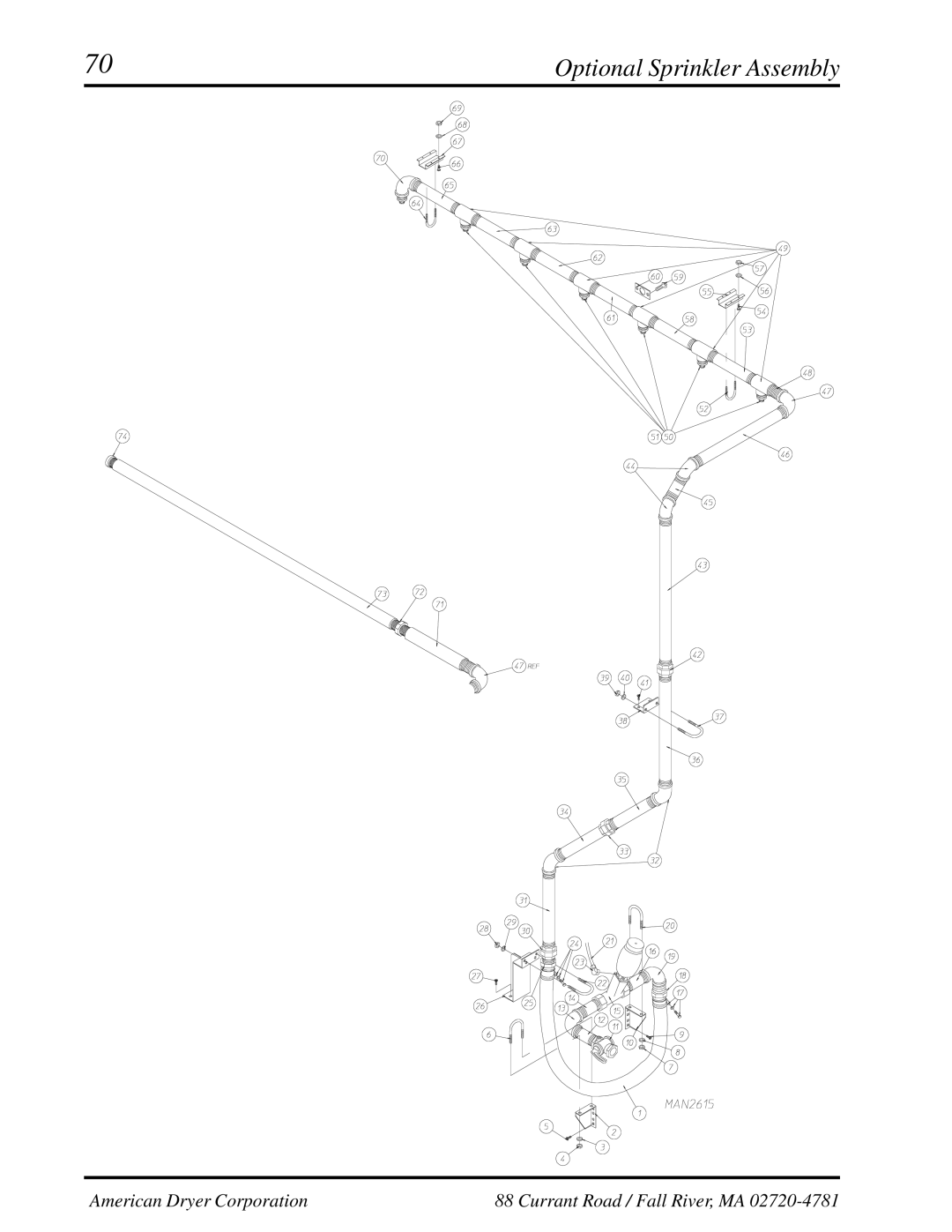 American Dryer Corp AD-310 manual Optional Sprinkler Assembly 