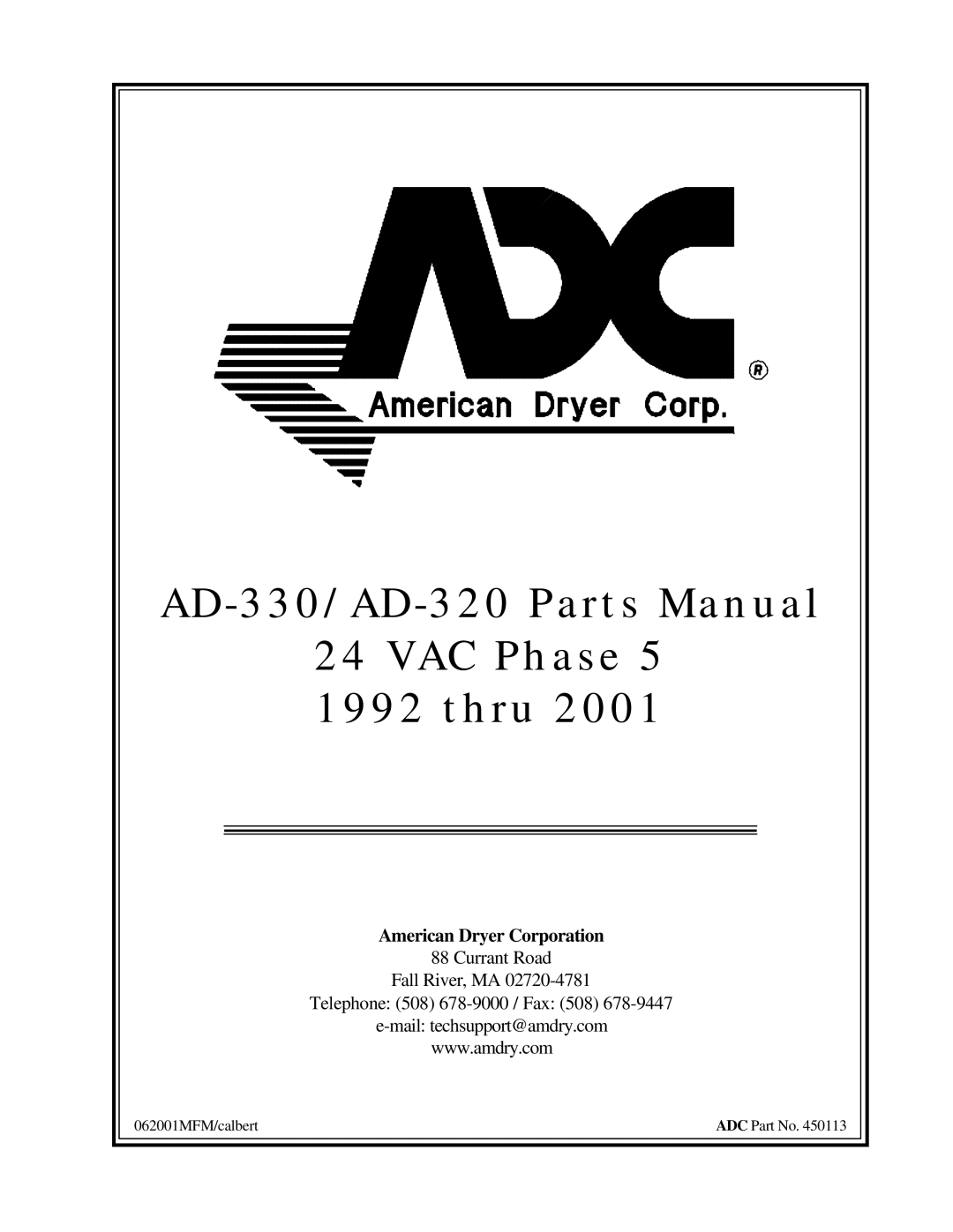 American Dryer Corp AD-330, AD-320 manual VAC Phase 