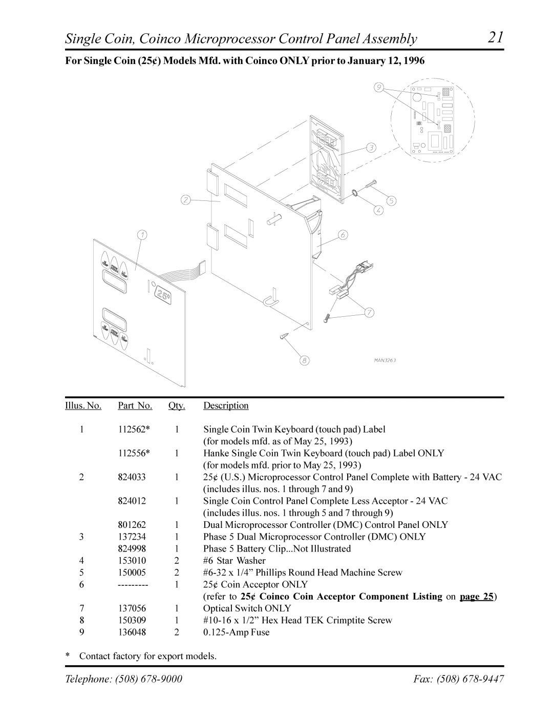 American Dryer Corp AD-330, AD-320 manual Single Coin, Coinco Microprocessor Control Panel Assembly 