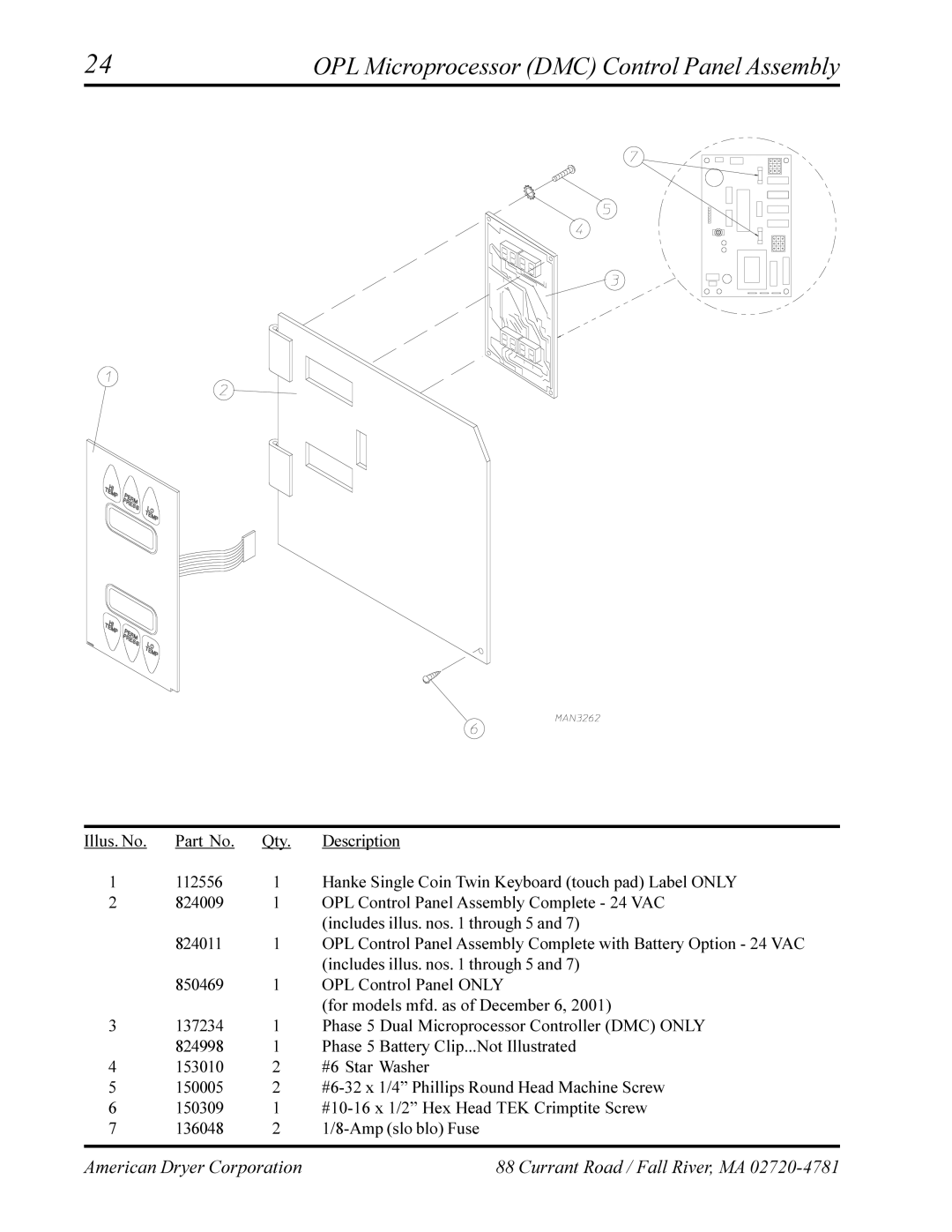 American Dryer Corp AD-320, AD-330 manual OPL Microprocessor DMC Control Panel Assembly 