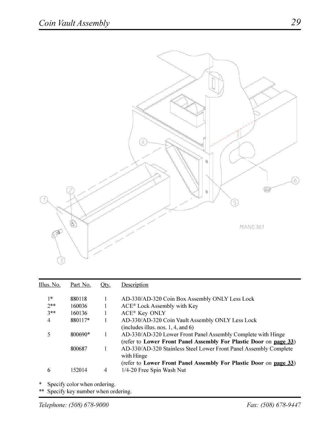 American Dryer Corp AD-330, AD-320 manual Coin Vault Assembly 