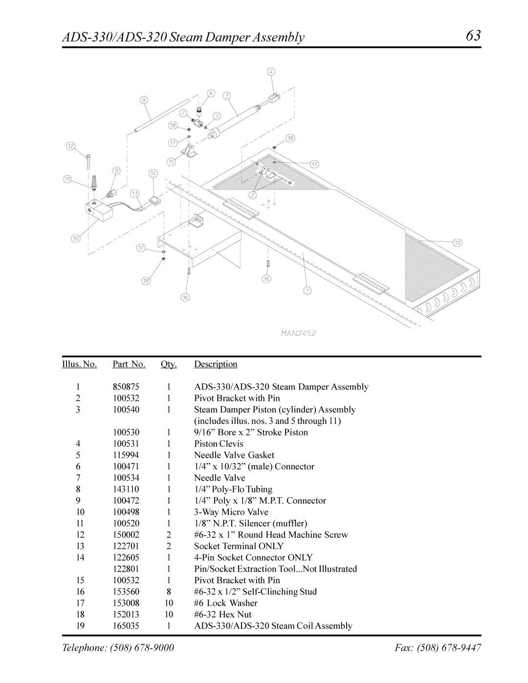 American Dryer Corp AD-330, AD-320 manual ADS-330/ADS-320 Steam Damper Assembly 