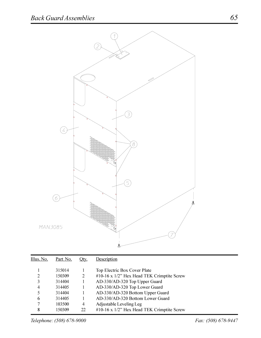 American Dryer Corp AD-330, AD-320 manual Back Guard Assemblies 