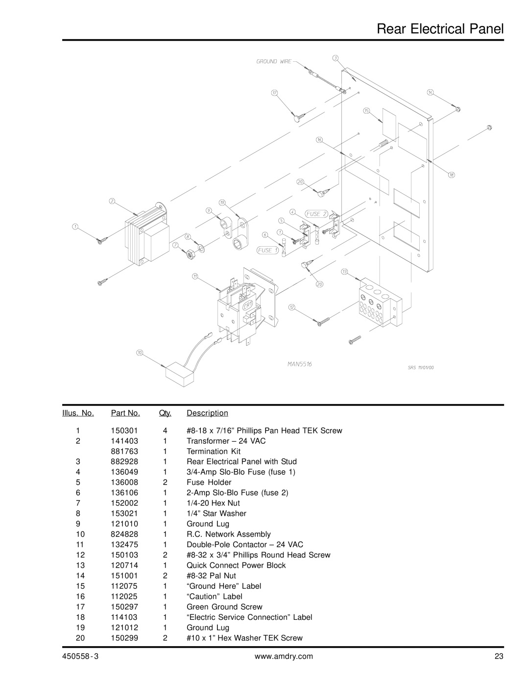 American Dryer Corp AD-360X2 manual Rear Electrical Panel 