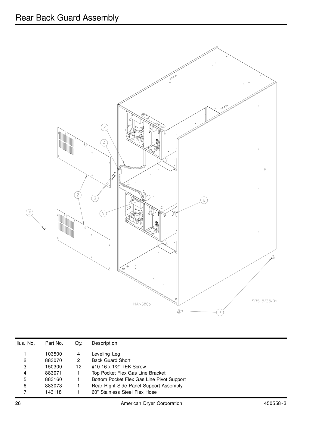 American Dryer Corp AD-360X2 manual Rear Back Guard Assembly 