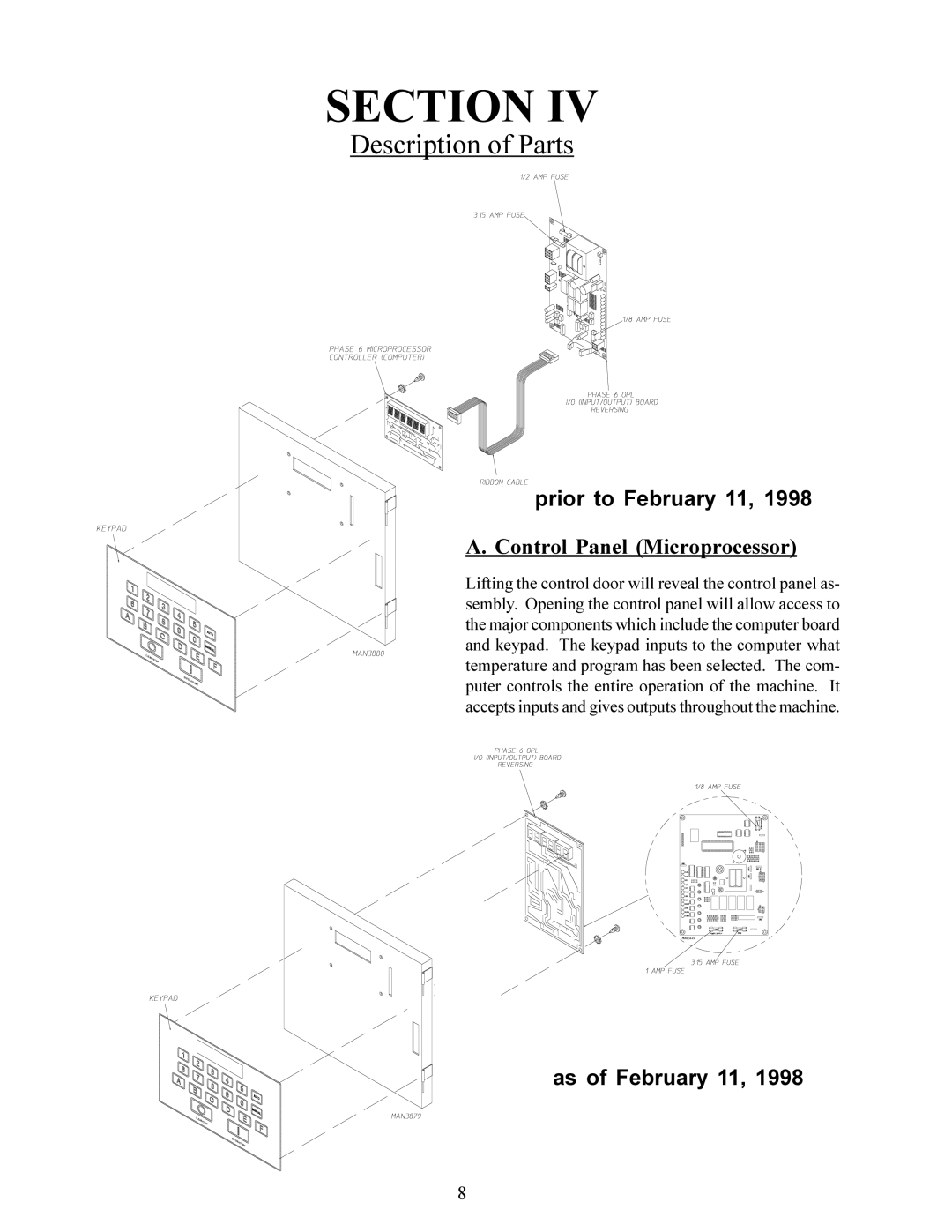 American Dryer Corp AD-95 service manual Prior to February 11 Control Panel Microprocessor, As of February 11 