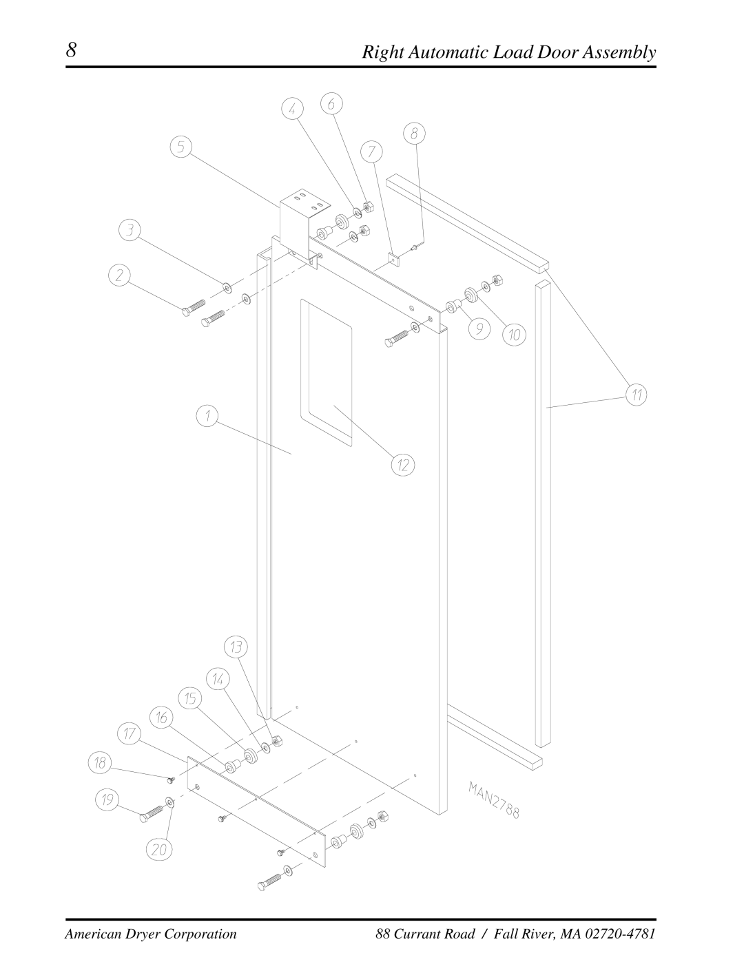 American Dryer Corp ADG-410 manual Right Automatic Load Door Assembly 