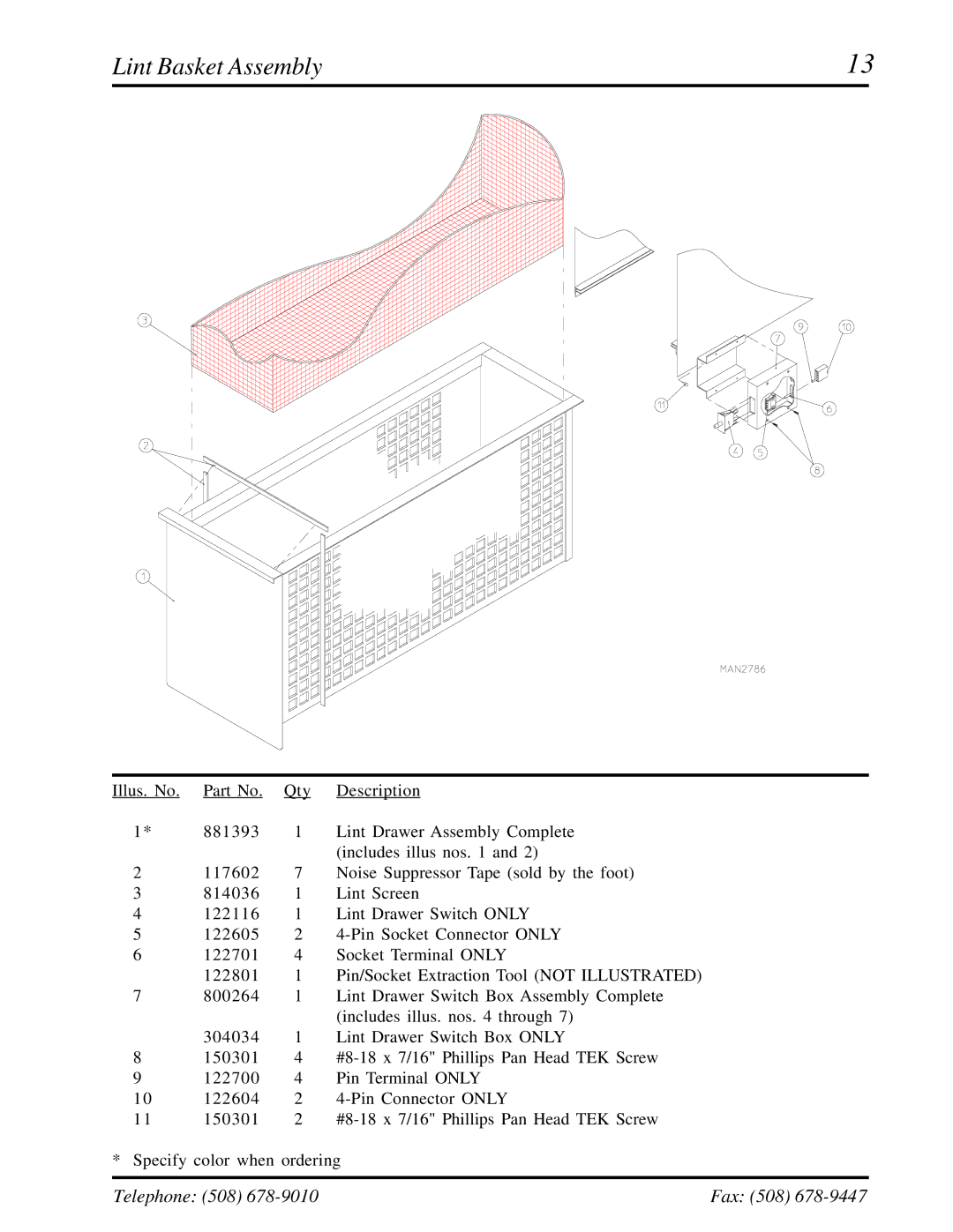 American Dryer Corp ADG-410 manual Lint Basket Assembly 