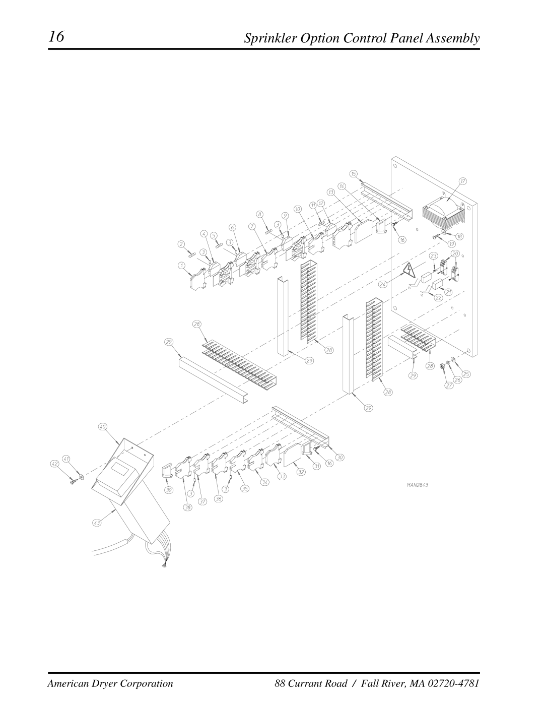 American Dryer Corp ADG-410 manual Sprinkler Option Control Panel Assembly 