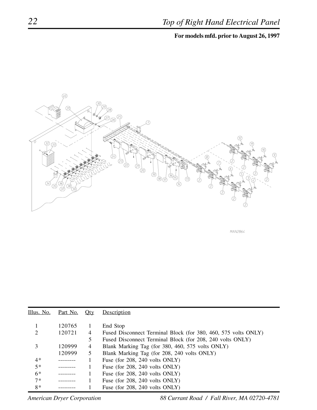 American Dryer Corp ADG-410 manual For models mfd. prior to August 26 