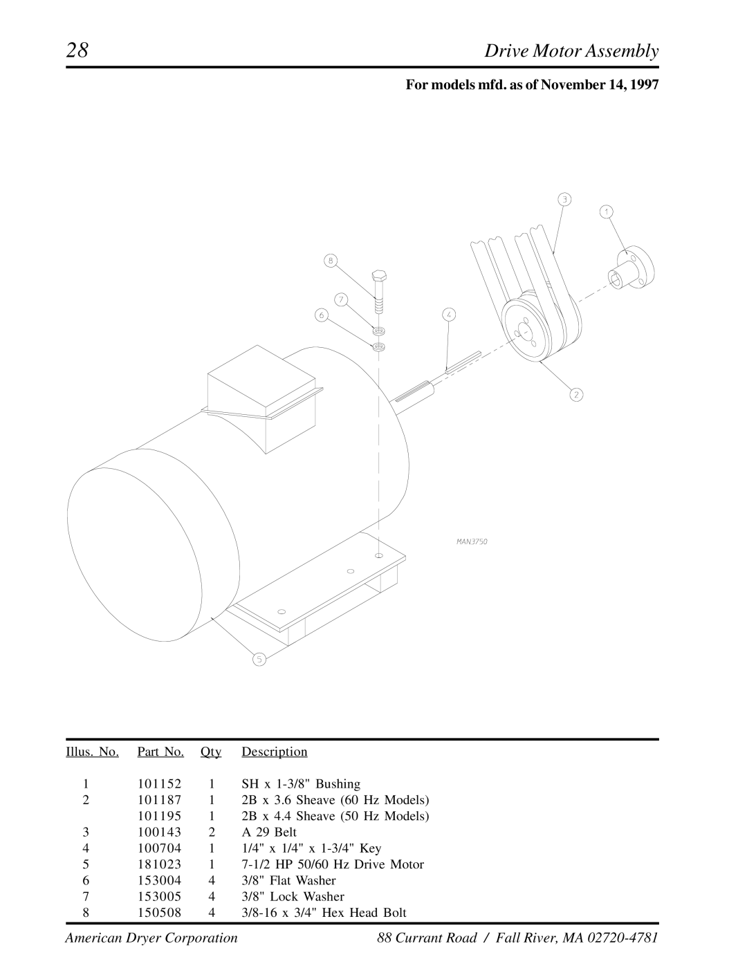 American Dryer Corp ADG-410 manual Drive Motor Assembly 