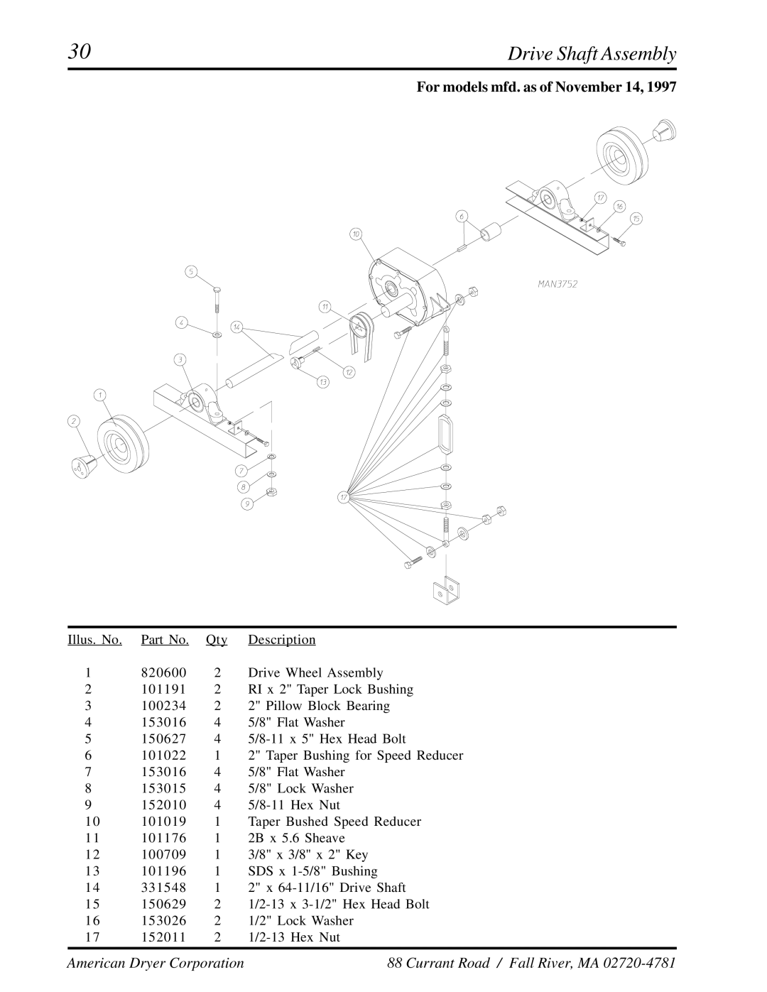 American Dryer Corp ADG-410 manual Drive Shaft Assembly 