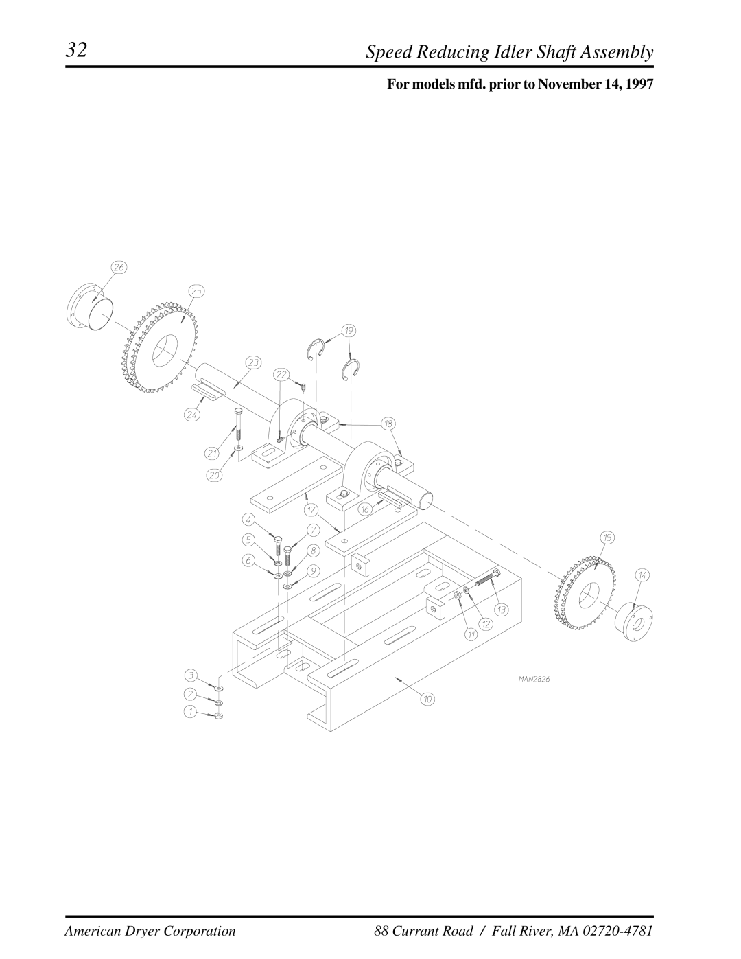 American Dryer Corp ADG-410 manual Speed Reducing Idler Shaft Assembly 