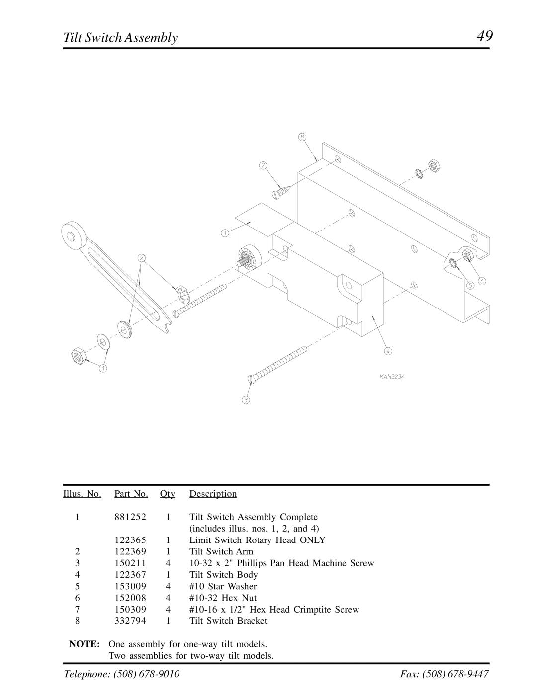 American Dryer Corp ADG-410 manual Tilt Switch Assembly 